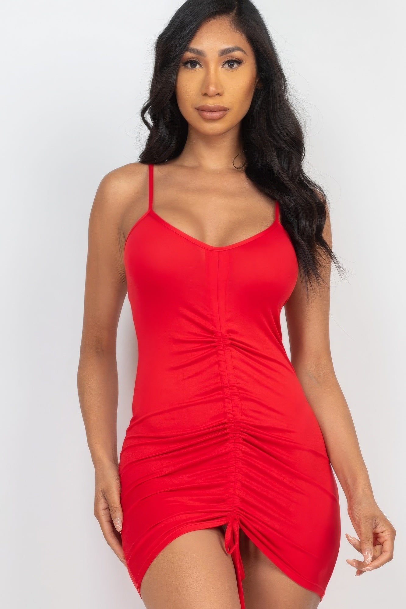 Adjustable Ruched Front Detail Mini Dress - Cabin 6 Productions