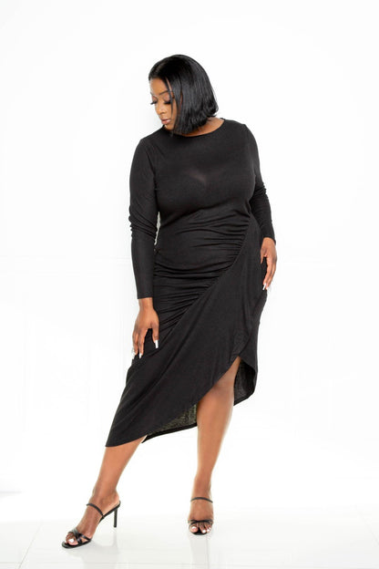 Asymmetrical Sweater Dress With Waterfall Ruffle - Cabin 6 Productions