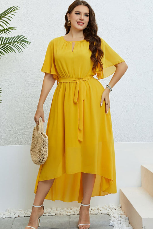 Belted Flutter Sleeve High - Low Dress - Cabin 6 Productions