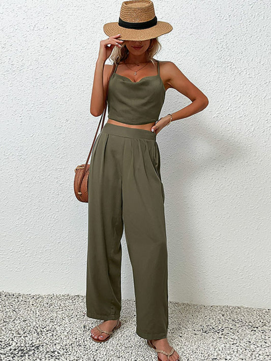 Crisscross Back Cropped Top and Pants Set - Cabin 6 Productions