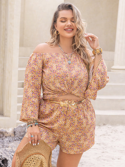 Printed Off-Shoulder Top and Shorts Set